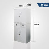 FORTIA Stationery Cabinet Office Home Storage Metal Lockable 4 Door Cupboard Drawers - Rear View