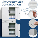 FORTIA Stationery Cabinet Office Home Storage Metal Lockable 4 Door Cupboard Drawers - Close-Up Angle