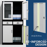 FORTIA Stationery Cabinet Office Storage Metal Lockable 4 Door Cupboard Drawers - Side View