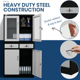 FORTIA Stationery Cabinet Office Storage Metal Lockable 4 Door Cupboard Drawers - Close-Up Angle