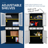 FORTIA Stationery Cabinet Office Storage Metal Lockable 4 Door Cupboard Drawers - Low Angle