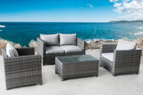 LONDON RATTAN Outdoor Furniture 4pc Setting Chairs Lounge Set Wicker Sofa Couch - Front View