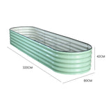 MY FARM 320 x 80 x 42cm Raised Garden Bed, Oval, Corrugated Metal, Light Green - Front View