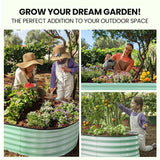 MY FARM 320 x 80 x 42cm Raised Garden Bed, Oval, Corrugated Metal, Light Green - Top-Down View