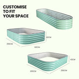 MY FARM 320 x 80 x 42cm Raised Garden Bed, Oval, Corrugated Metal, Light Green - Rear View