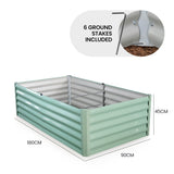 MY FARM 180 x 90 x 45cm Raised Garden Bed, Rectangular, Corrugated Metal, with Ground Stakes, Light Green - Front View