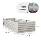 MY FARM 240 x 90 x 45cm Raised Garden Bed, Rectangular, Corrugated Metal, with Ground Stakes, Light Grey - Front View