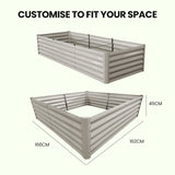 MY FARM 240 x 90 x 45cm Raised Garden Bed, Rectangular, Corrugated Metal, with Ground Stakes, Light Grey - Rear View