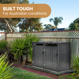 PLANTCRAFT Double Steel Wheelie Garbage Bin Storage Shed, Enclosure with 2 Opening Doors - Low Angle
