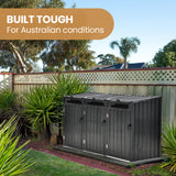 PLANTCRAFT Triple Steel Wheelie Garbage Bin Storage Shed, Enclosure with 3 Opening Doors - Low Angle