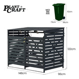 PlantCraft Double Wood Wheelie Bins Storage Shed, 2 Door Garbage Rubbish Bin Enclosure - Front View