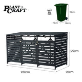 PlantCraft Triple Wood Wheelie Bins Storage Shed, 3 Door Garbage Rubbish Bin Enclosure - Front View