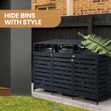 PlantCraft Triple Wood Wheelie Bins Storage Shed, 3 Door Garbage Rubbish Bin Enclosure - Side View