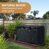 PlantCraft Triple Wood Wheelie Bins Storage Shed, 3 Door Garbage Rubbish Bin Enclosure - Close-Up Angle