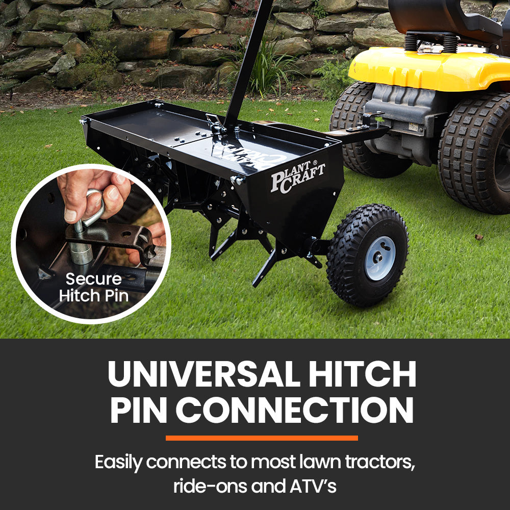 PLANTCRAFT Tow Behind Plug Lawn Aerator 1m (40') Wide, Universal Hitch for Ride on Mower, Garden Tractor