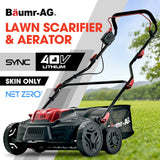 BAUMR-AG 370SX 40V SYNC Cordless Lawn Aerator & Scarifier, Skin Only, Brushless, Scarifying Blade and Dethatcher Rake Cartridges, 4 Depths - Front View