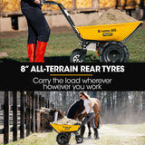 Baumr-AG 40V Battery Powered Wheelbarrow Motorised Electric, 100L Bucket Volume, 4 Wheel, 260kg Capacity - Close-Up Angle