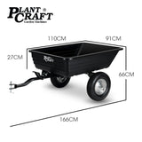 PlantCraft Poly Dump Cart, 272kg Load Heavy Duty Tipper Trailer, 16-inch Tyres, for Ride-on Lawn Mower Tractor, ATV, Quad Bike - Front View