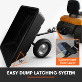 PlantCraft Poly Dump Cart, 272kg Load Heavy Duty Tipper Trailer, 16-inch Tyres, for Ride-on Lawn Mower Tractor, ATV, Quad Bike - Side View