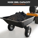 PlantCraft Poly Dump Cart, 272kg Load Heavy Duty Tipper Trailer, 16-inch Tyres, for Ride-on Lawn Mower Tractor, ATV, Quad Bike - 45-Degree Angle