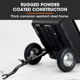 PlantCraft Poly Dump Cart, 272kg Load Heavy Duty Tipper Trailer, 16-inch Tyres, for Ride-on Lawn Mower Tractor, ATV, Quad Bike - Rear View