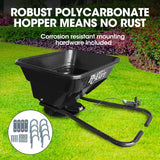 PLANTCRAFT Spreader 12V 36kg 30L Lawn Seed Fertiliser, for ATV, Ride on Mower, with Rain Cover - 45-Degree Angle