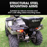 PLANTCRAFT Spreader 12V 36kg 30L Lawn Seed Fertiliser, for ATV, Ride on Mower, with Rain Cover - Close-Up Angle