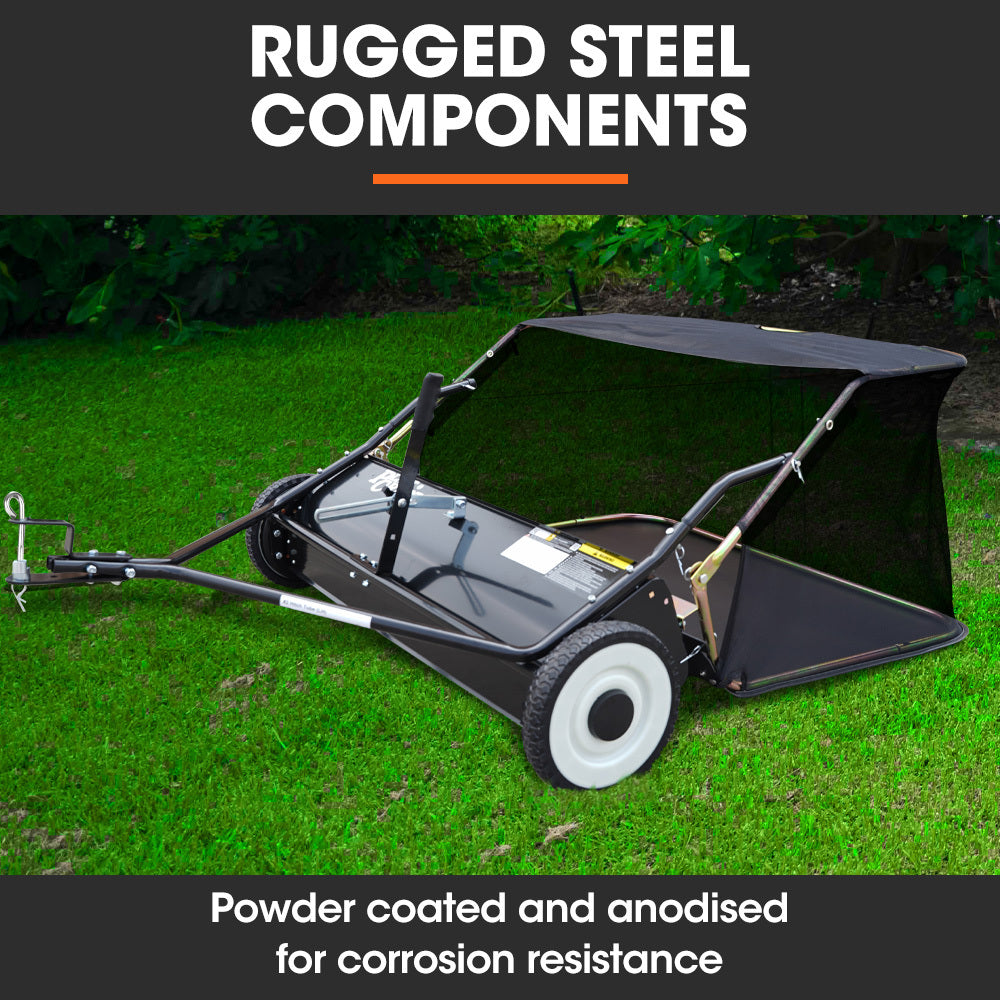 PLANTCRAFT Lawn Sweeper 38' Wide, Tow Behind Leaf and Grass Clipping Collector, Universal Hitch for