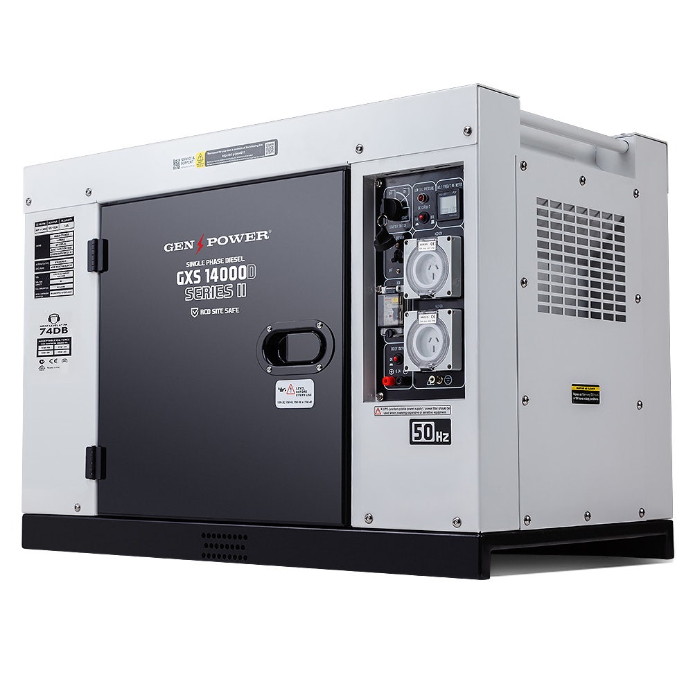 GENPOWER 8.4kW Peak 6kW Rated Commercial Diesel Generator, RCD Safety Switch, Electric Key Start, 2 x 15A, Single Phase
