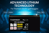 THOMSON 12V 24Ah Lithium Battery for Thomson Golf Buggy Trolley - Side View
