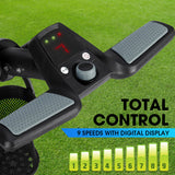 THOMSON E5000 Pro Lithium Golf Buggy, 36 Hole, Only 12kg, Easy Fold, Electric Motorised Buggy Trolley Cart w/ Seat, Black - Close-Up Angle