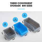BAUMR-AG 69pc Wall Mounted Parts Bin Rack with Tool Holders - Blue - Low Angle