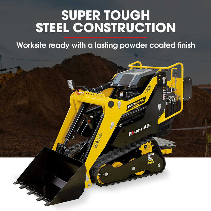 BAUMR-AG BSR5000 Mini Loader Skid Steer, with Bucket, 10hp OHV 4-Stroke Petrol Engine, 200kg Rated Operating Capacity