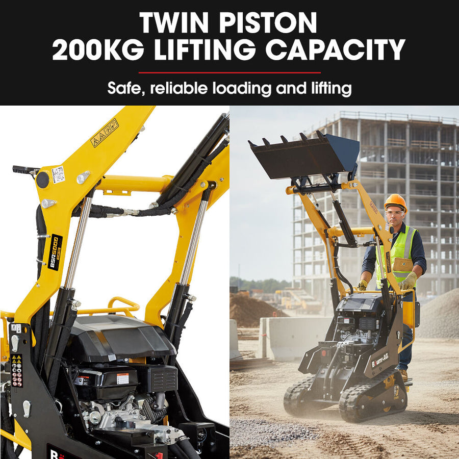 BAUMR-AG BSR5000 Mini Loader Skid Steer, with Bucket, 10hp OHV 4-Stroke Petrol Engine, 200kg Rated Operating Capacity