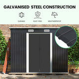 PlantCraft Galvanised Steel Garden Shed 2.38 x 1.31 x 1.82m, with 2 Sliding Doors, 2 Air Vents, Skillion Roof, Floor Frame - Side View