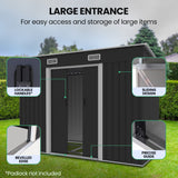 PlantCraft Galvanised Steel Garden Shed 2.38 x 1.31 x 1.82m, with 2 Sliding Doors, 2 Air Vents, Skillion Roof, Floor Frame - 45-Degree Angle