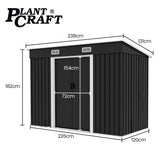 PlantCraft Galvanised Steel Garden Shed 2.38 x 1.31 x 1.82m, with 2 Sliding Doors, 2 Air Vents, Skillion Roof, Floor Frame - Extra Image
