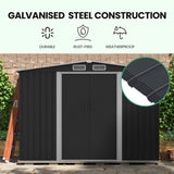 PlantCraft Galvanised Steel Garden Shed 2.58 x 3.13 x 2.02m, with 2 Sliding Doors, 4 Air Vents, Gable Roof, Floor Frame - Side View