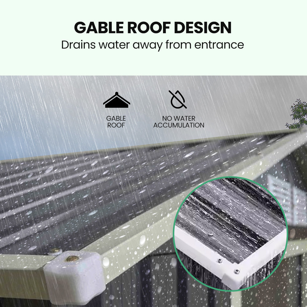 PlantCraft Galvanised Steel Garden Shed 2.58 x 3.13 x 2.02m, with 2 Sliding Doors, 4 Air Vents, Gable Roof, Floor Frame