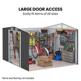 PlantCraft Galvanised Steel Garden Shed 2.58 x 3.13 x 2.02m, with 2 Sliding Doors, 4 Air Vents, Gable Roof, Floor Frame