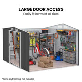 PlantCraft Galvanised Steel Garden Shed 2.58 x 3.13 x 2.02m, with 2 Sliding Doors, 4 Air Vents, Gable Roof, Floor Frame - Extra Image