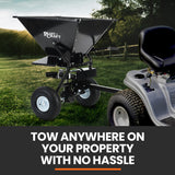 PlantCraft 160L Tow Behind Broadcast Seed and Fertiliser Spreader, 158kg Load, Heavy Duty - Close-Up Angle
