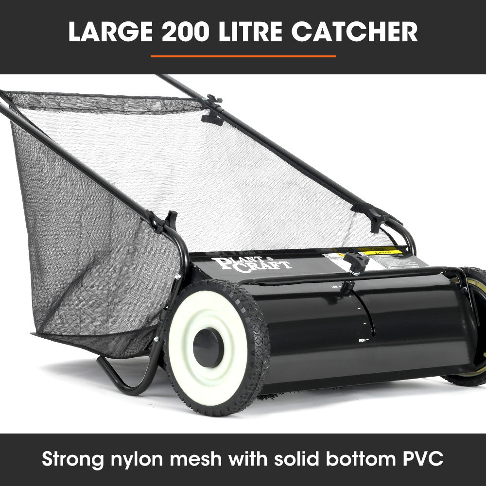 PlantCraft Push Lawn Sweeper, 26' Wide Leaf and Grass Clipping Collector