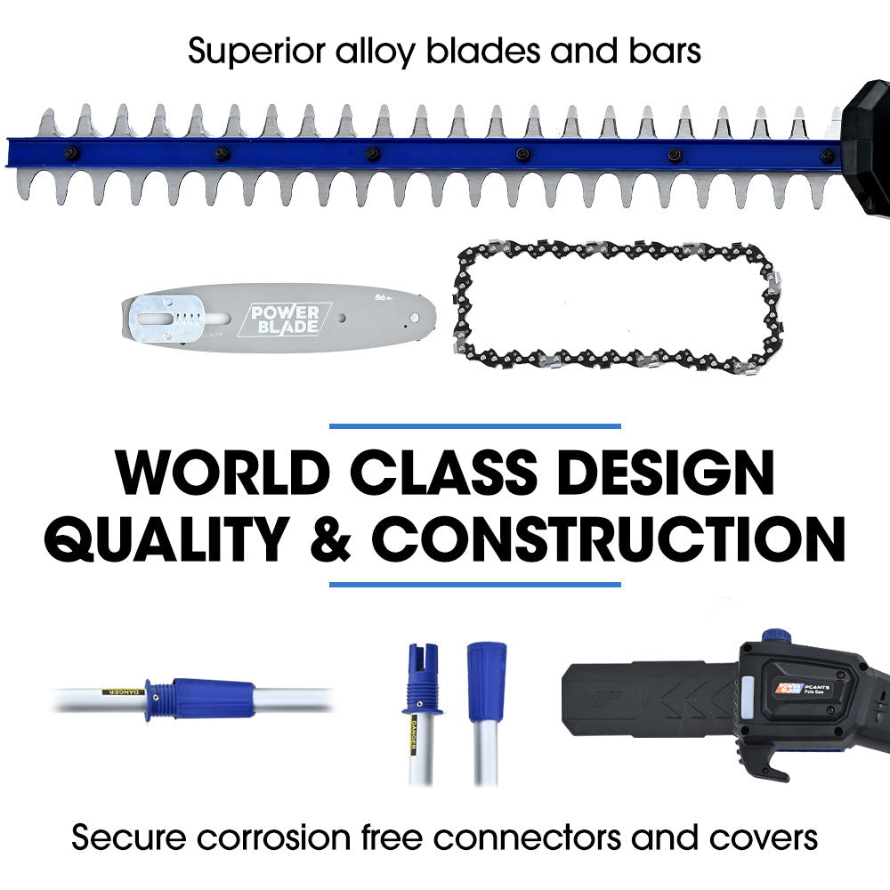 POWERBLADE 20V Cordless Pole Saw & Hedge Trimmer Combo, 8 Chainsaw Pruner & 20 Hedger, Telescopic Handle, Battery and Fast Charger Kit