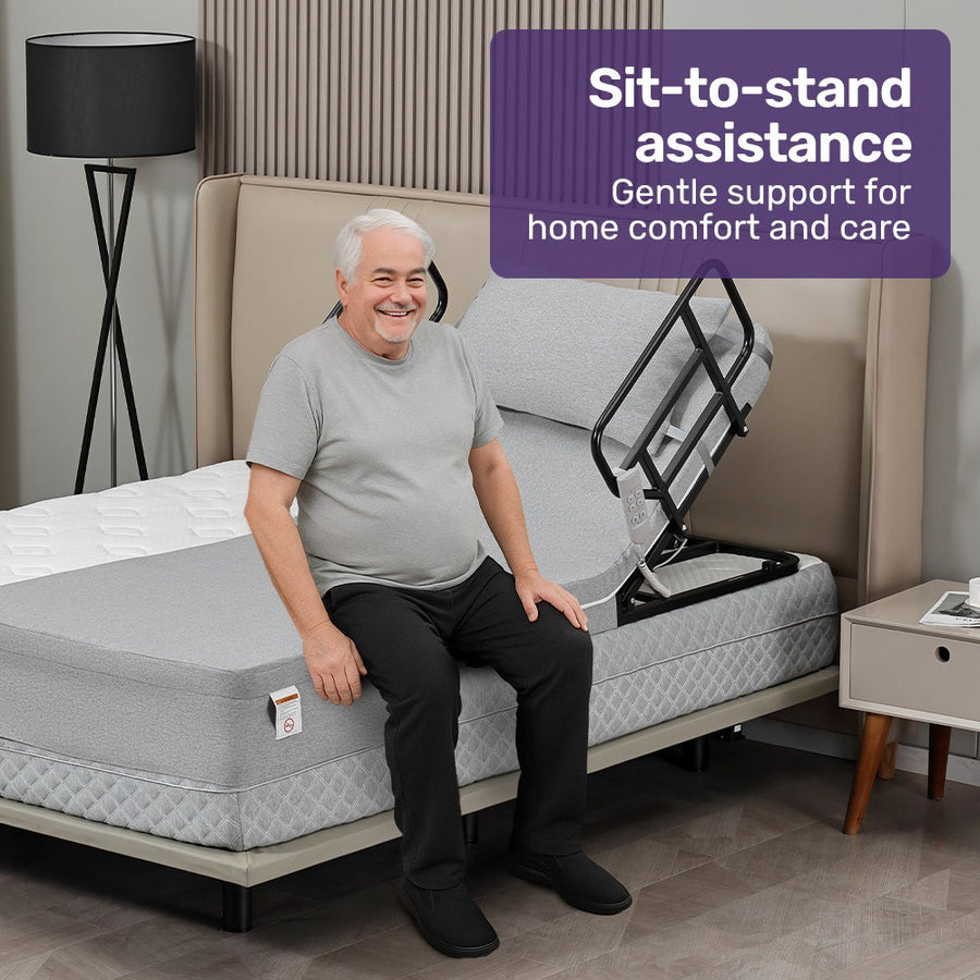 Equipmed Electric Adjustable Bed, Backrest and Leg Adjustment German-Engineered Power Lifting with Remote Control, Grey