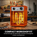 UNIMAC 3kW Industrial Electric Fan Heater, 15A, Adjustable Thermostat, 2 Heat Settings, Fast Heating, Compact Portable Box Design for Workshop and Garage Use - 45-Degree Angle