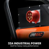 UNIMAC 15kW Portable Industrial Electric Space Fan Heater, 32A 3 Phase, Wheel Mounted, Adjustable Thermostat, High Power for Workshop and Warehouse - Top-Down View