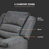Fortia Luxury Recliner Lounge Chair, Single Faux Leather Armchair, for Home Theatre Cinema, Elderly, Grey - 45-Degree Angle