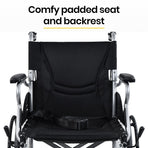 EQUIPMED 20 Inch Folding Wheelchair Lightweight Aluminium Portable with Park Brakes, Black