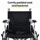 EQUIPMED 20 Inch Folding Wheelchair Lightweight Aluminium Portable with Park Brakes, Black - Side View